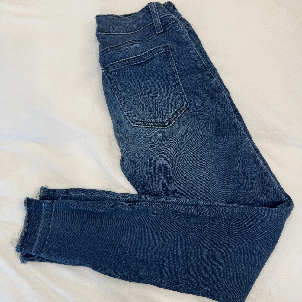 Just Black Blue Denim Skinny Jeans undone hem Size 25